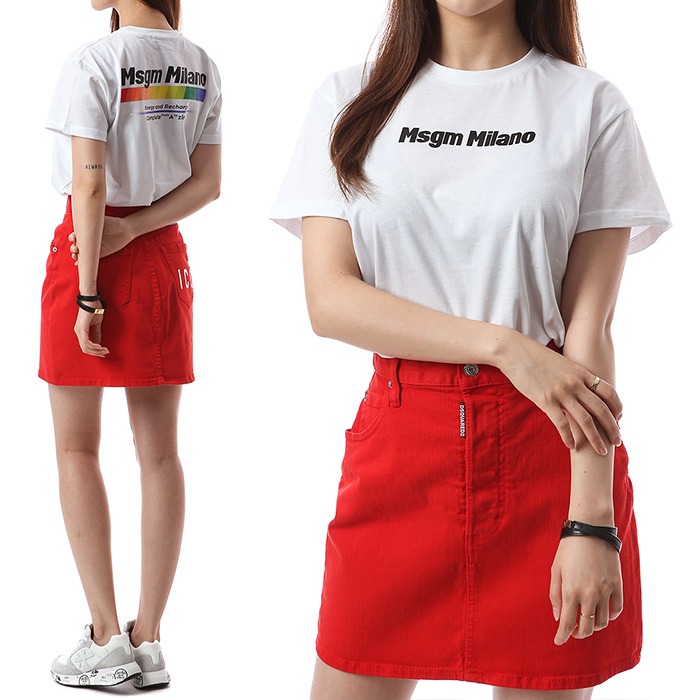 MSGM 키즈 로고타이포 리차지 프린트 라운드 티셔츠 (화이트, 12세~14세)022449 001