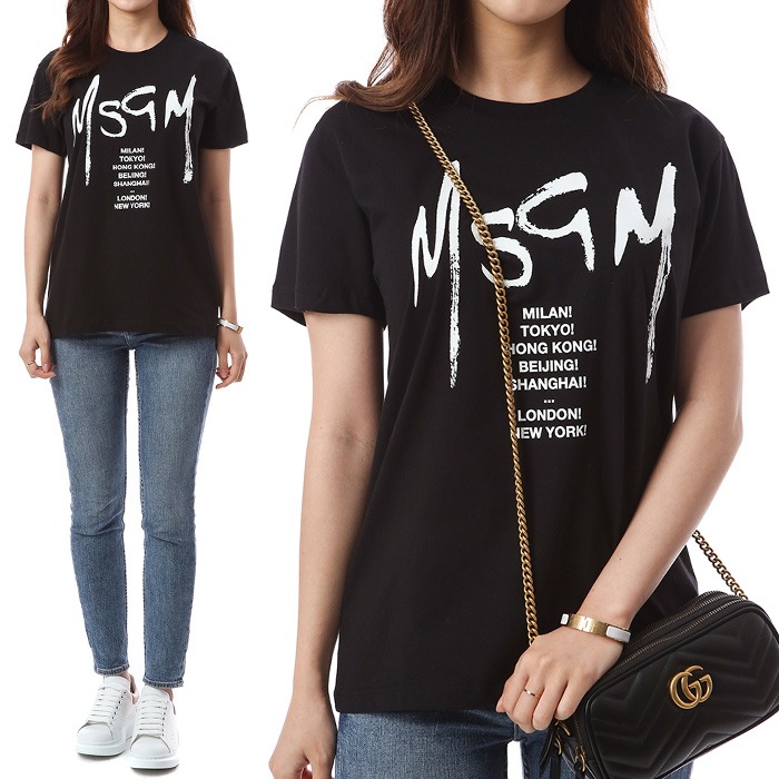 MSGM 키즈 시티타이포 로고프린트 라운드 티셔츠 (블랙, 12세~14세)022081 110