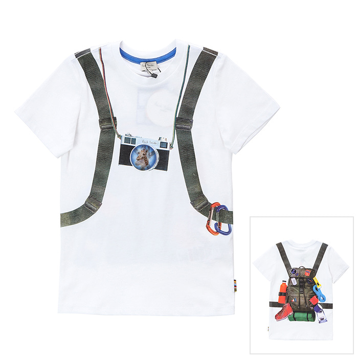 폴스미스 키즈 홀로그램패치 백팩 일러스트 라운드 티셔츠 (화이트, 4세~6세)5Q10632 01