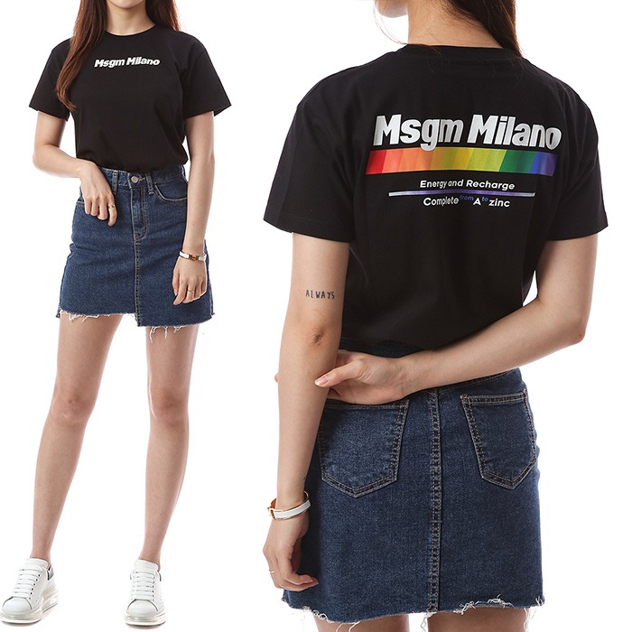 MSGM 키즈 로고타이포 리차지 프린트 라운드 티셔츠 (블랙, 12세~14세)022449 110