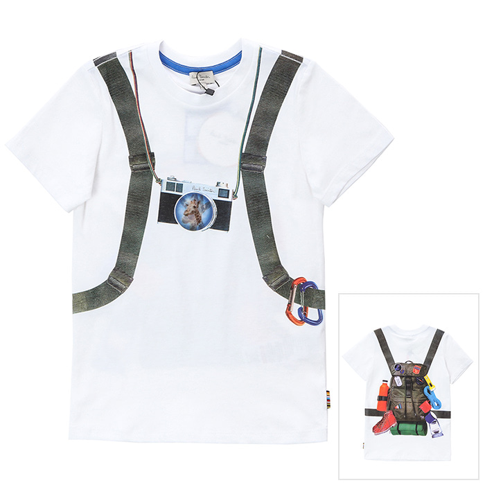 폴스미스 키즈 홀로그램패치 백팩 일러스트 라운드 티셔츠 (화이트, 8세~12세)5Q10632 01