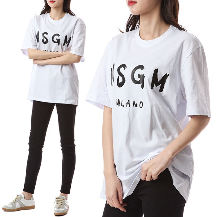 MSGM 시그니처 밀라노 로고페인팅 여성 라운드 티셔츠 (화이트)2940MM97 01