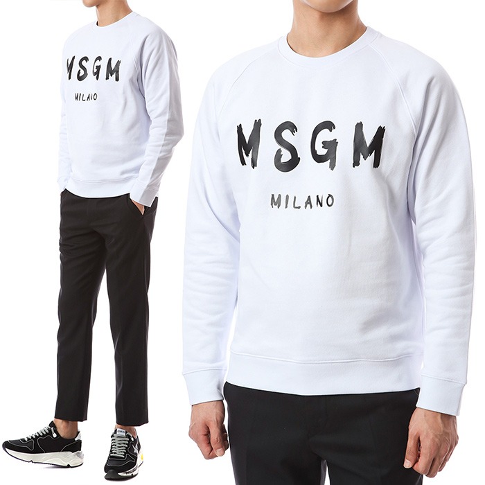 MSGM 시그니처 밀라노 로고페인팅 기모 맨투맨 티셔츠 (화이트)2940MM104 01