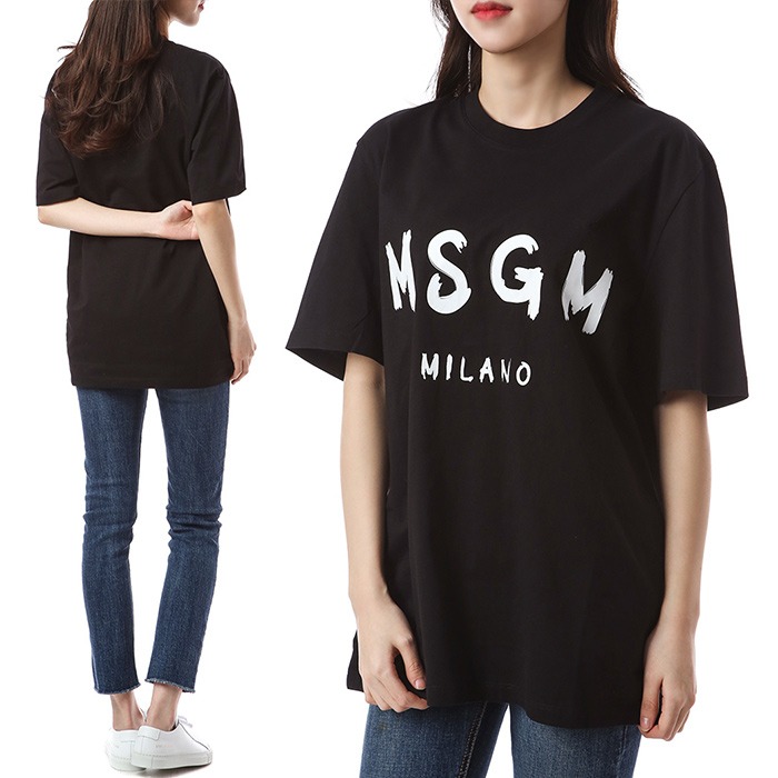MSGM 시그니처 밀라노 로고페인팅 여성 라운드 티셔츠 (블랙)2940MM97 99