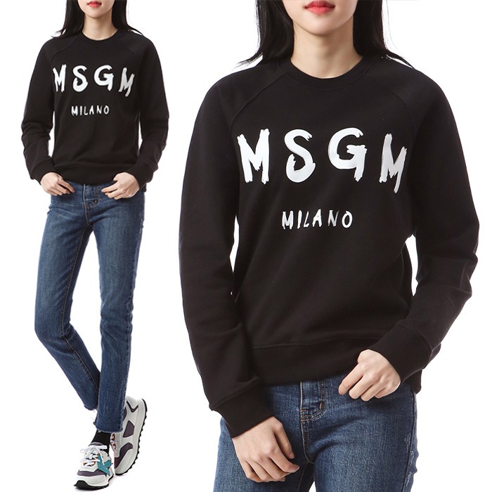 MSGM 시그니처 밀라노 로고페인팅 여성 맨투맨 티셔츠 (블랙)2941MDM89 207799 99
