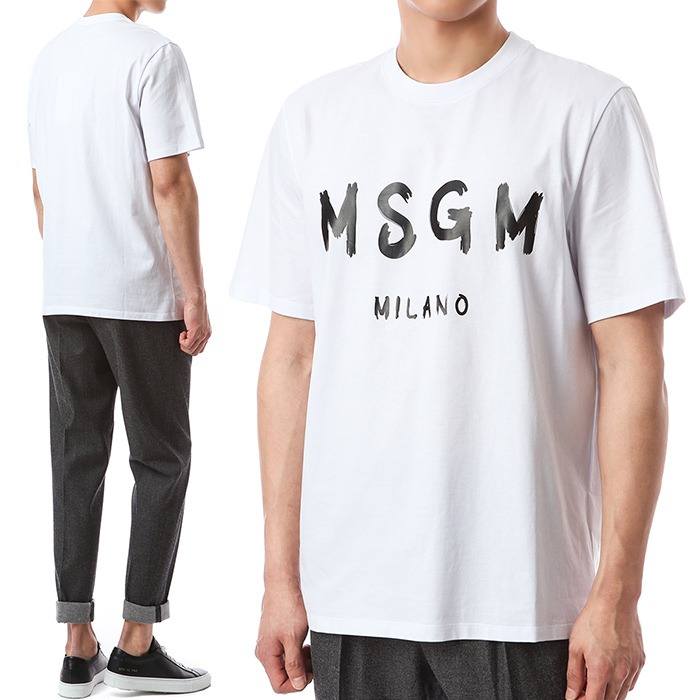 MSGM 시그니처 밀라노 로고페인팅 라운드 티셔츠 (화이트)2940MM97 01