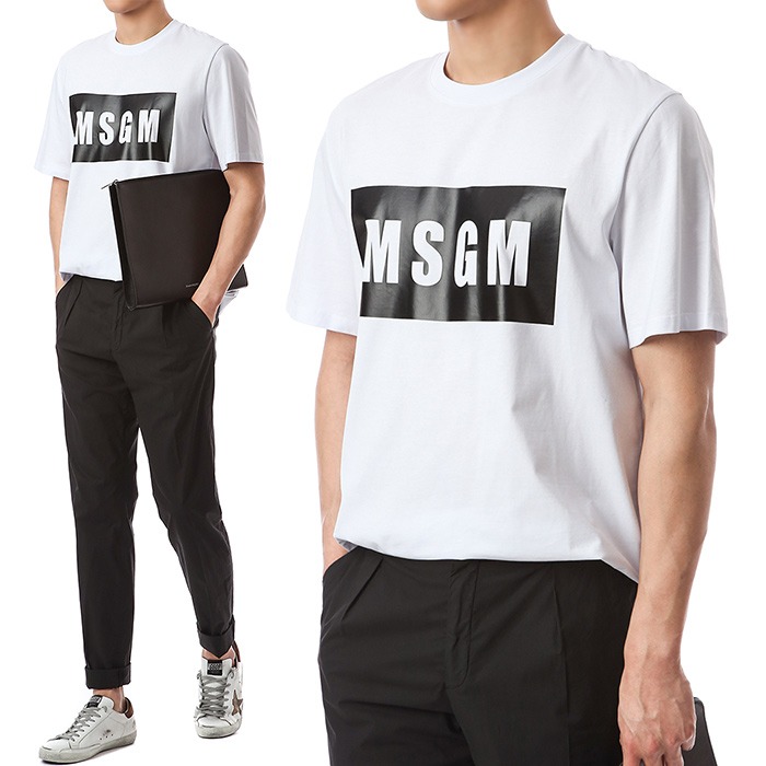 MSGM 스퀘어로고 페인팅 라운드 티셔츠 (화이트)2940MM67 01