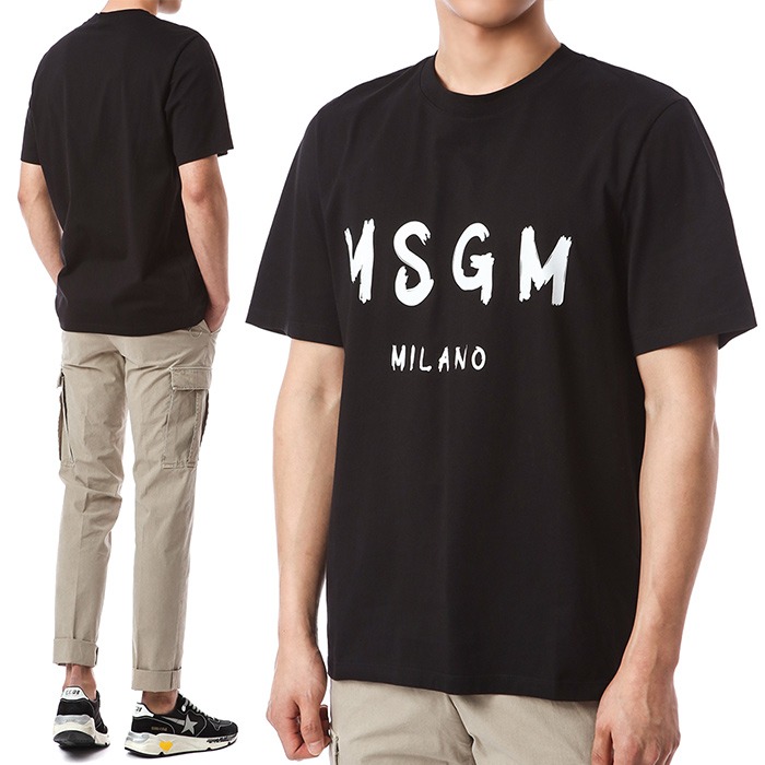 MSGM 시그니처 밀라노 로고페인팅 라운드 티셔츠 (블랙)2940MM97 99