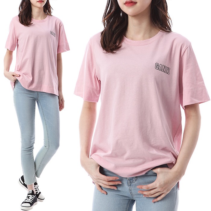 가니 시그니처 로고프린트 여성 라운드 티셔츠 (핑크)T2917 465