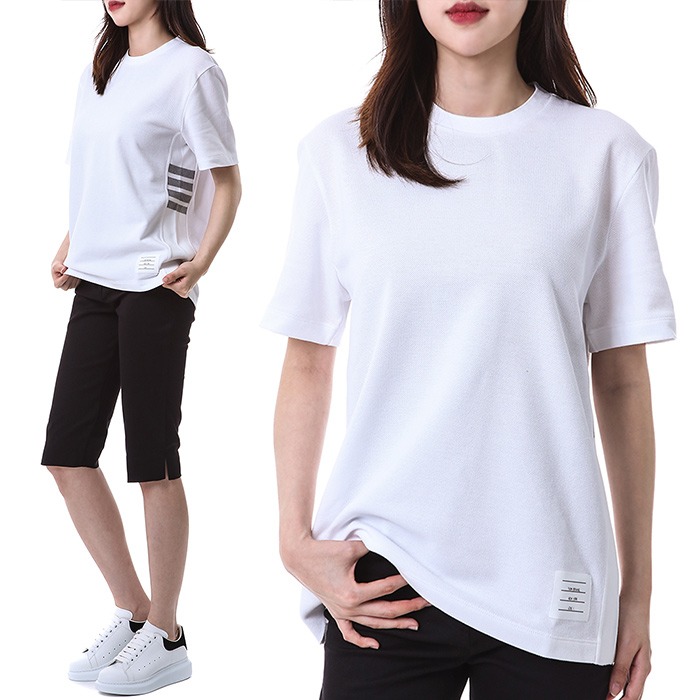 톰브라운 삼선탭+사이드 4선 피케 여성 라운드 티셔츠 (화이트)MJS123A 00050 100