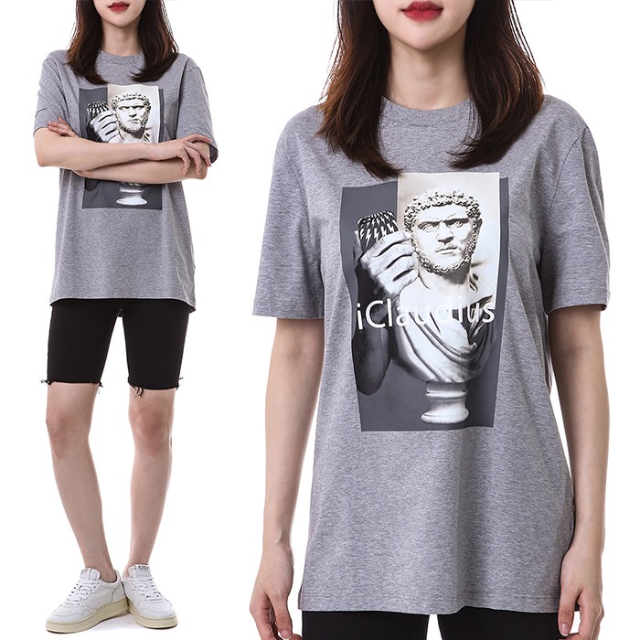 닐바렛 클라우디우스 프린트 여성 라운드 티셔츠 (루즈핏-그레이)BJT489B L531S 2201