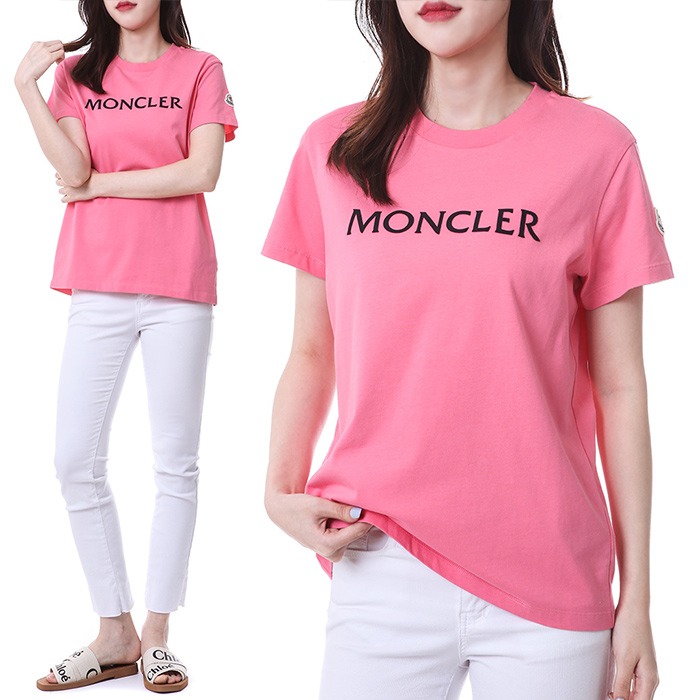 몽클레어 로고패치 벨루어로고 여성 라운드 티셔츠 (핑크)8C00012 829HP 539