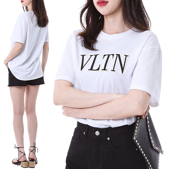 발렌티노 VLTN 로고패치 여성 라운드 티셔츠 (화이트)1V3MG10V8RB 0BO