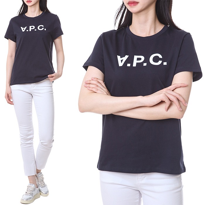 아페쎄 &#039;VPC&#039; 벨루어 로고패치 여성 라운드 티셔츠 (네이비)COBQX F26944 IAK