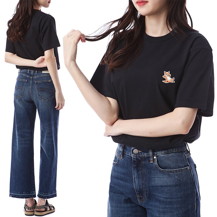 메종키츠네 칠랙스폭스 자수패치 여성 라운드 티셔츠 (블랙)GU00154KJ0010 BK