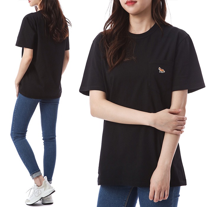 메종키츠네 골드폭스패치 포켓 여성 라운드 티셔츠 (블랙)GM00116KJ0008 BK