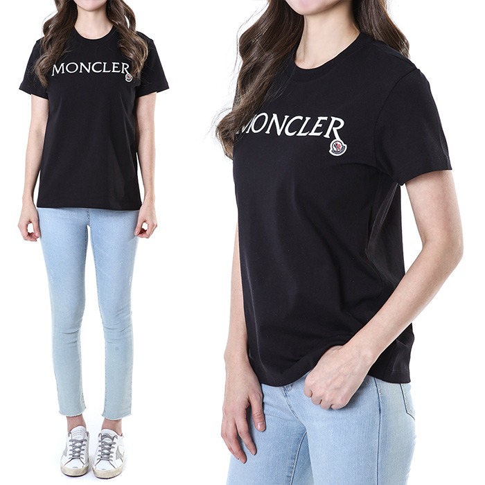 몽클레어 로고패치 타이포 볼륨자수 여성 라운드 티셔츠 (블랙)8C00006 829HP 999