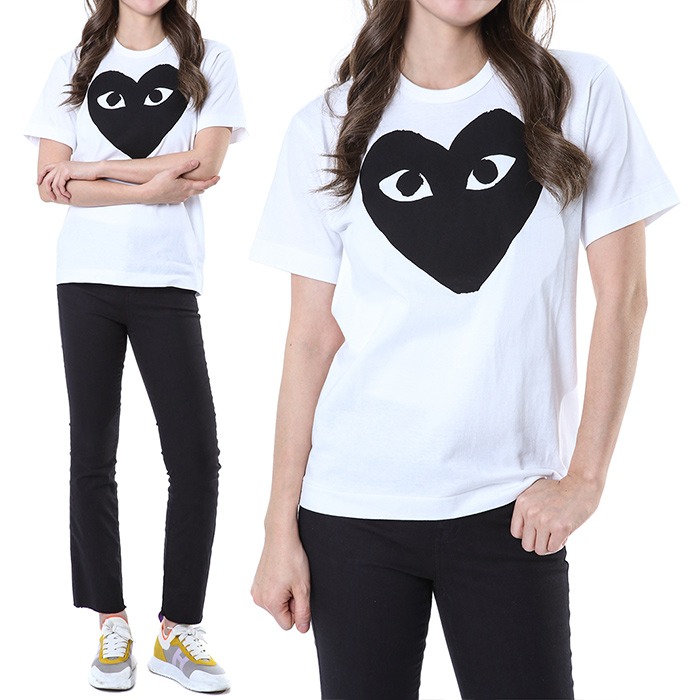 꼼데가르송 빅블랙하트 프린트 여성 라운드 티셔츠 (화이트)AZ T070 051 1