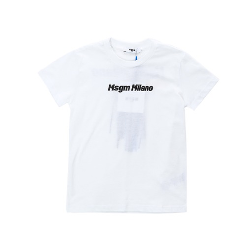 MSGM 키즈 로고타이포 리차지 프린트 라운드 티셔츠 (화이트, 4세~10세)022449 001