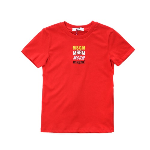 MSGM 키즈 멀티플 로고디자인 라운드 티셔츠 (레드, 4세~10세)022353 040