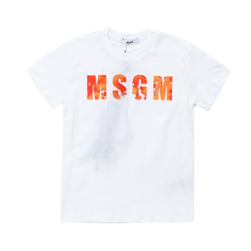 MSGM 키즈 실크 시그니처 로고패치 라운드 티셔츠 (화이트, 12세~14세-성인여성가능)022604 001