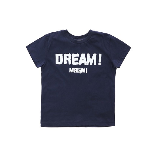 MSGM 키즈 실크스퀘어 로고패치 드림 프린트 라운드 티셔츠 (네이비, 4세~10세)022615 060