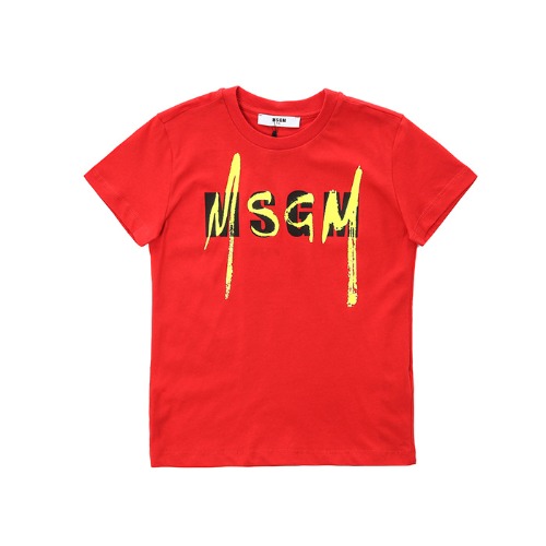 MSGM 키즈 네온 더블로고프린트 라운드 티셔츠 (레드, 4세~10세)022088 040