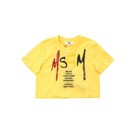 MSGM 키즈 스팽글 시티타이포 로고프린트 크롭 티셔츠 (옐로우, 4세~10세)022058 020