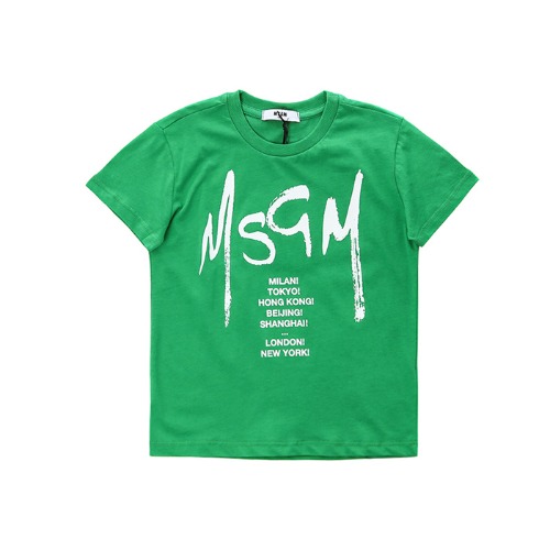 MSGM 키즈 시티타이포 로고프린트 라운드 티셔츠 (그린, 4세~10세)022081 080