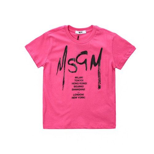 MSGM 키즈 시티타이포 로고프린트 라운드 티셔츠 (핫핑크, 4세~10세)022081 044