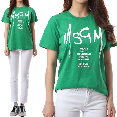 MSGM 키즈 시티타이포 로고프린트 라운드 티셔츠 (그린, 12세~14세)022081 080