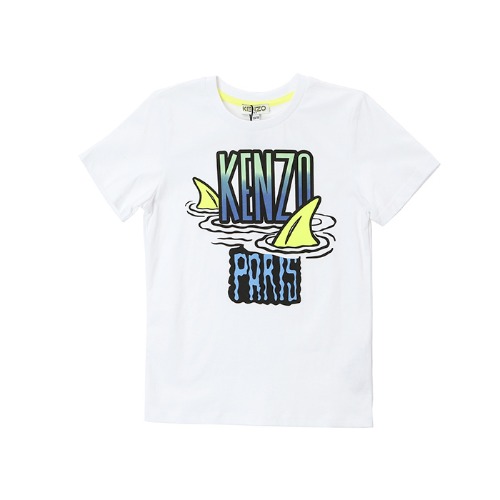 겐조 키즈 샤크 그래피티 로고 프린트 라운드 티셔츠 (화이트, 4~6세)KQ10518 01