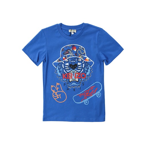 겐조 키즈 드래곤햇 타이거 프린트 라운드 티셔츠 (블루, 4~6세)KQ10668 44