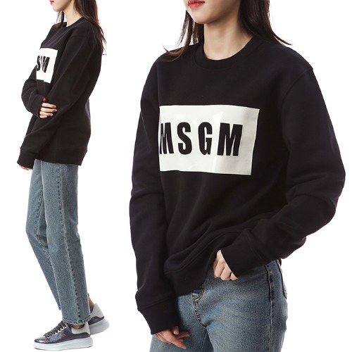 MSGM 엠보 스퀘어로고패치 기모 여성 맨투맨 티셔츠 (블랙)2940MM163 99