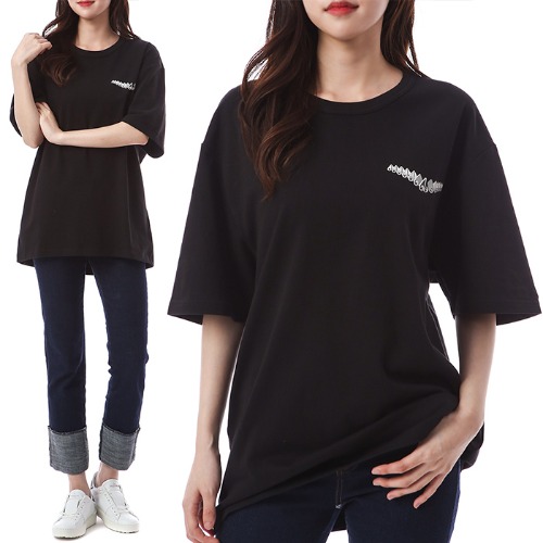 무스너클 램지 시그니처 로고프린트 여성 라운드 티셔츠 (오버핏-블랙)M11MT705 292/M10MT705 292