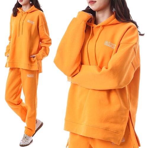 가니 로고자수 사이드 슬릿 여성 기모 후드 티셔츠 (오렌지)T3024 284