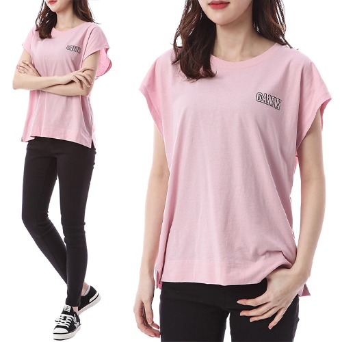가니 시그니처 로고프린트 여성 논슬리브 티셔츠 (핑크)T2982 465