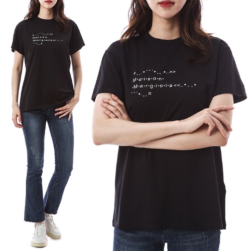 마르지엘라 스티치 이모티콘 로고프린팅 이지핏 여성 라운드 티셔츠 (블랙)S51GC0515 S22816 900