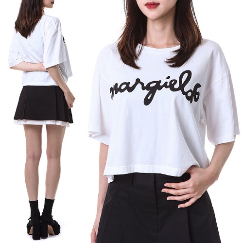 마르지엘라 로고타이포 여성 크롭 라운드 티셔츠 (화이트)S52GC0152 100