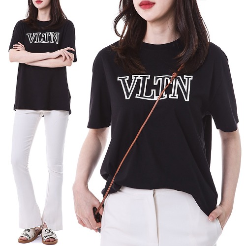 발렌티노 VLTN 로고패치 여성 라운드 티셔츠 (블랙)1V3MG10V8RB 0NO
