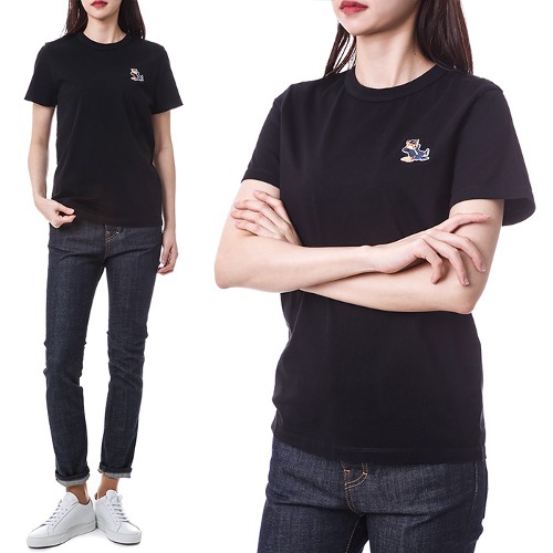 메종키츠네 드레시 폭스 자수패치 여성 라운드 티셔츠 (블랙)JW00128KJ0008 BK