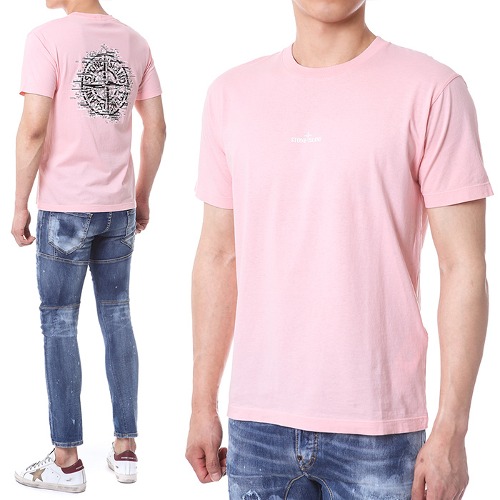 스톤아일랜드 시그니처 엠보써클로고 백프린트 라운드 티셔츠 (핑크)78152NS89 V0080