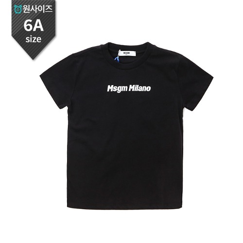 MSGM 키즈 로고타이포 리차지 프린트 라운드 티셔츠 (블랙, 4세~10세)022449 110