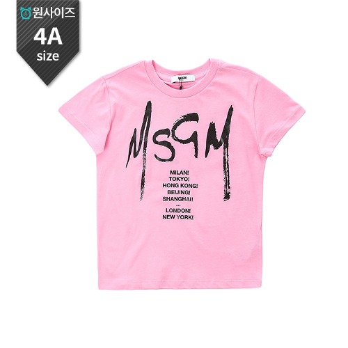 MSGM 키즈 시티타이포 로고프린트 라운드 티셔츠 (핑크, 4세~10세)022081 042