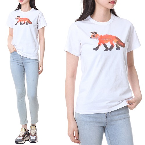 메종키츠네 와일드폭스 아트웍 프린트 여성 라운드 티셔츠 (화이트)KW00110KJ0008 WH