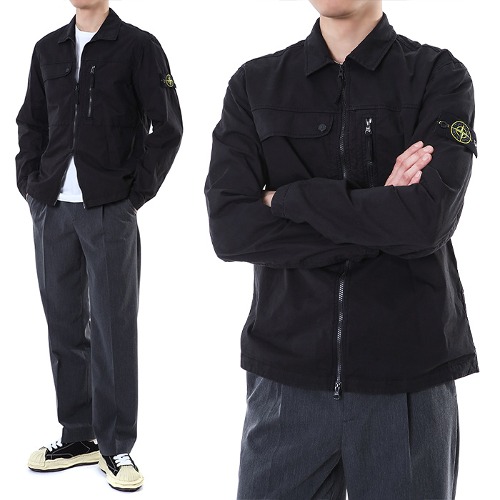 스톤아일랜드 와펜패치 코튼 트윌 스트레치 오버 셔츠 자켓 (블랙)801510210 V0029