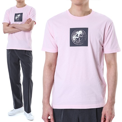 스톤아일랜드 스퀘어 러버믹스 프린트 라운드 티셔츠 (핑크)80152NS83 V0080