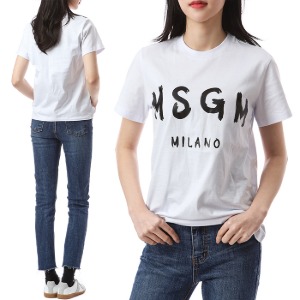 MSGM 시그니처 밀라노 로고페인팅 여성 슬림 라운드 티셔츠 (화이트)2941MDM60 01