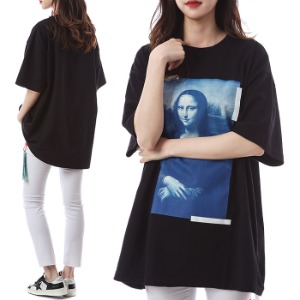 오프화이트 모나리자 프린트 여성 라운드 티셔츠 (오버핏-블랙)OMAA038C 99JER002 1045