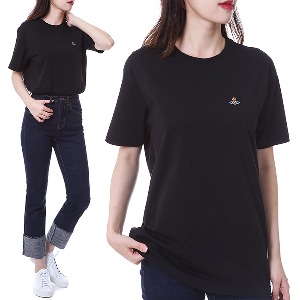 비비안웨스트우드 시그니처 로고자수 오가닉코튼 클래식 여성 라운드 티셔츠 (블랙)3G010006 J001M N401